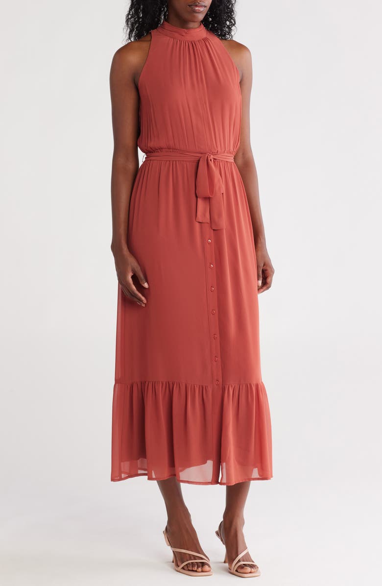 Daniel Rainn Mock Neck Tie Waist Dress