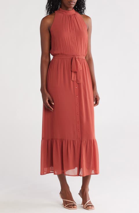Mock Neck Tie Waist Dress