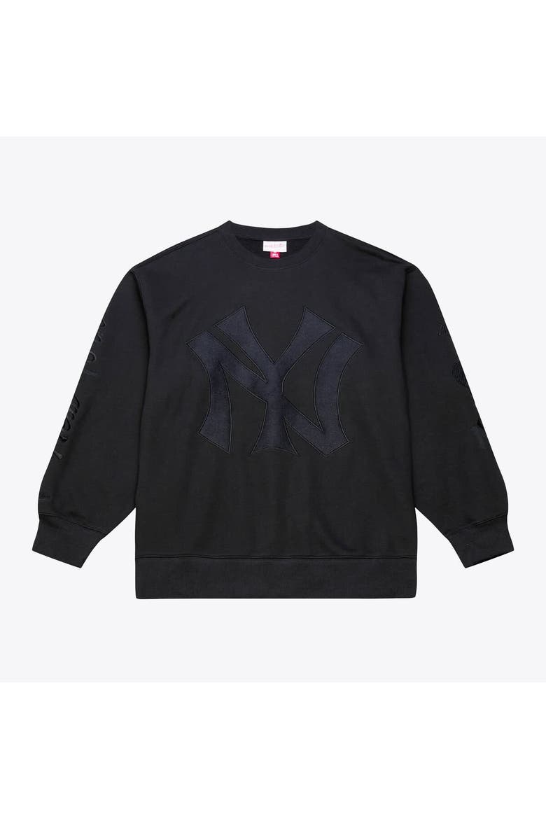 Men's Mitchell & Ness  Black New York Yankees Phantom Fleece Crewneck Sweatshirt, Main, color, Black