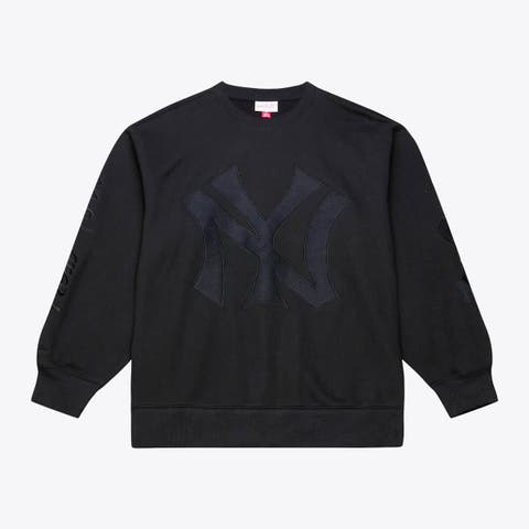 Men's Mitchell & Ness  Black New York Yankees Phantom Fleece Crewneck Sweatshirt
