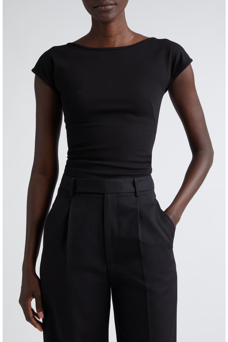Scoop Back Cap Sleeve Jersey Top, Main, color, BLACK