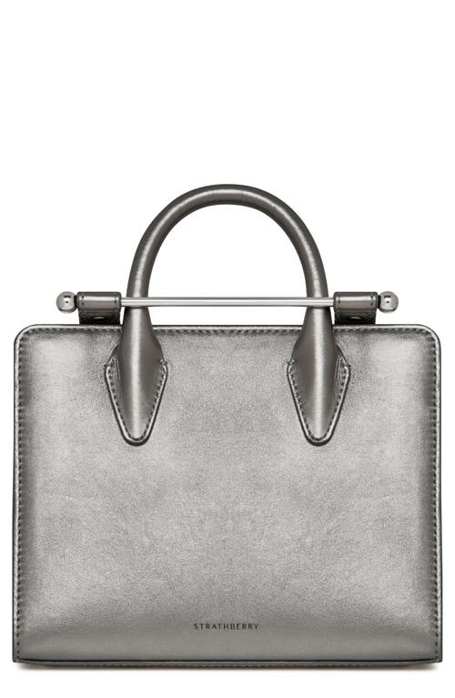 Strathberry Nano Metallic Leather Tote in Silver 