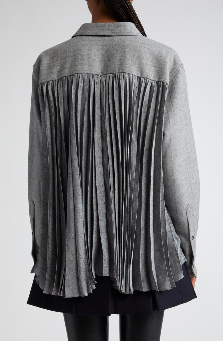 Sacai Pinstripe Pleated Back Button-Up Shirt, Alternate, color,