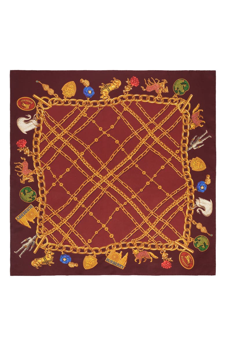 Burberry Check Charm Silk Square Scarf, Alternate, color, Auburn Brown