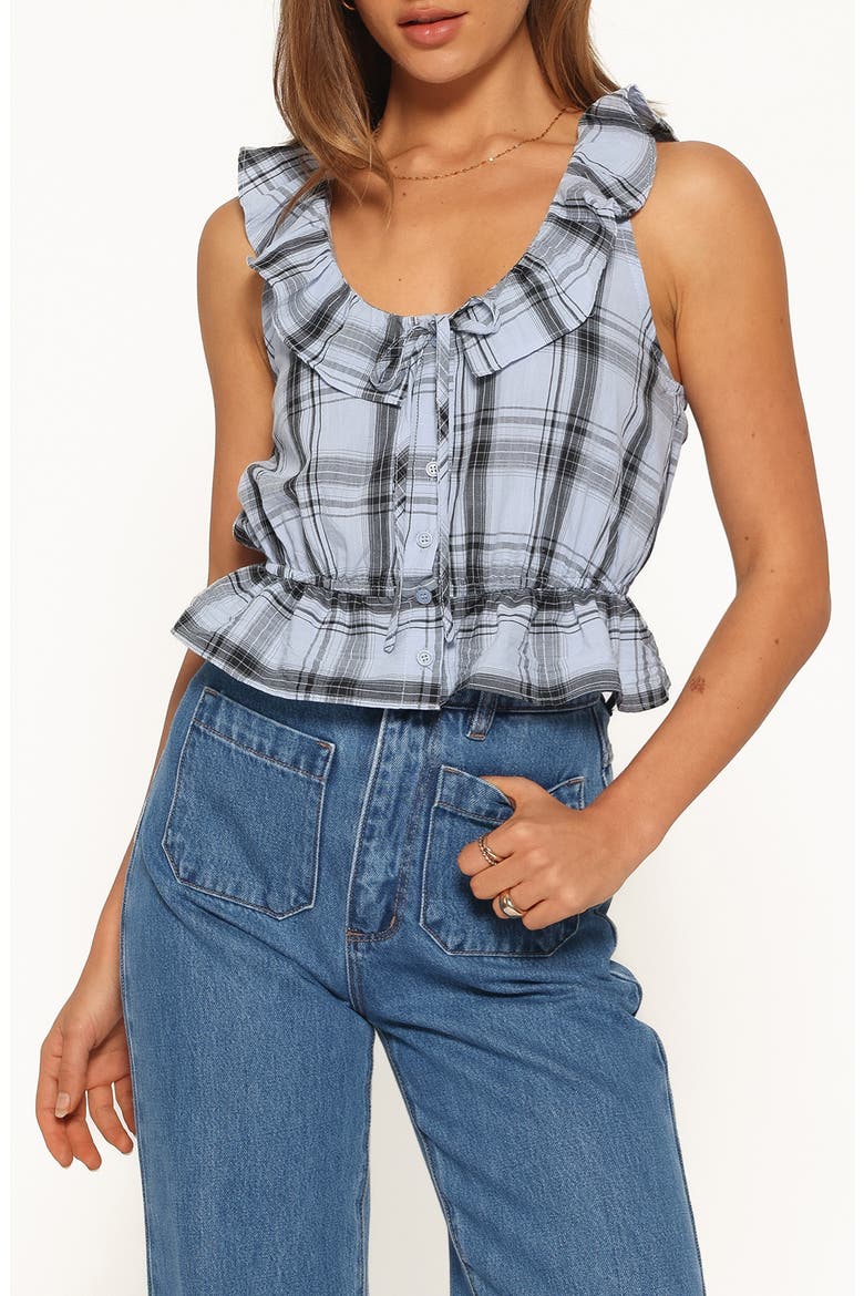 Traci Ruffle Peplum Top, Main, color, ICY BLUE PLAID