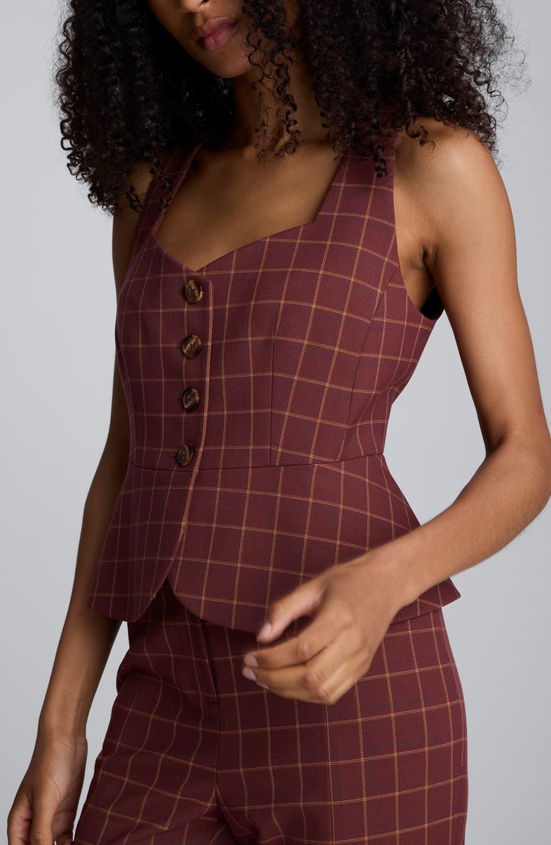 Kenneth Cole Plaid Peplum Vest, Alternate, color, Russet Multi
