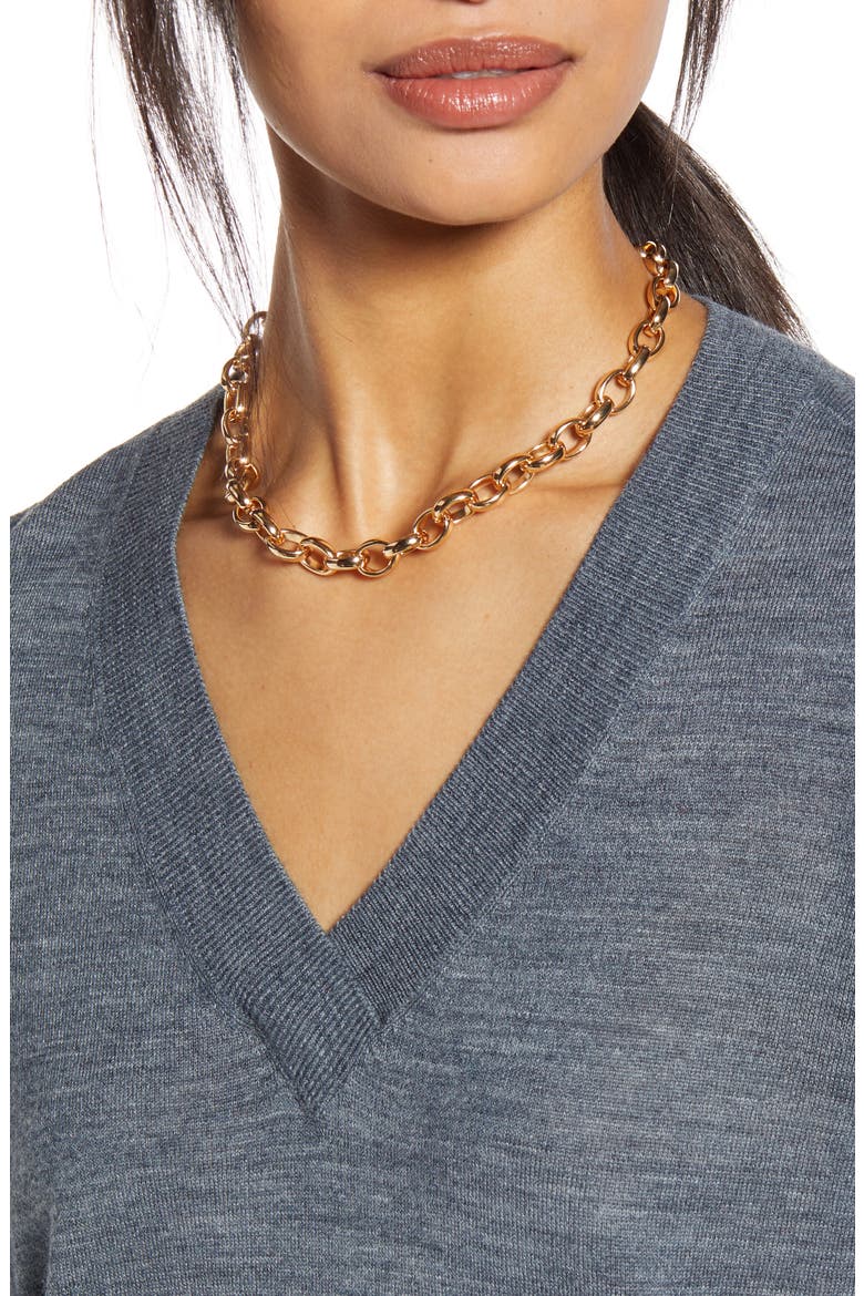 V-Neck Merino Wool Blend Sweater, Alternate, color, GREY HEATHER