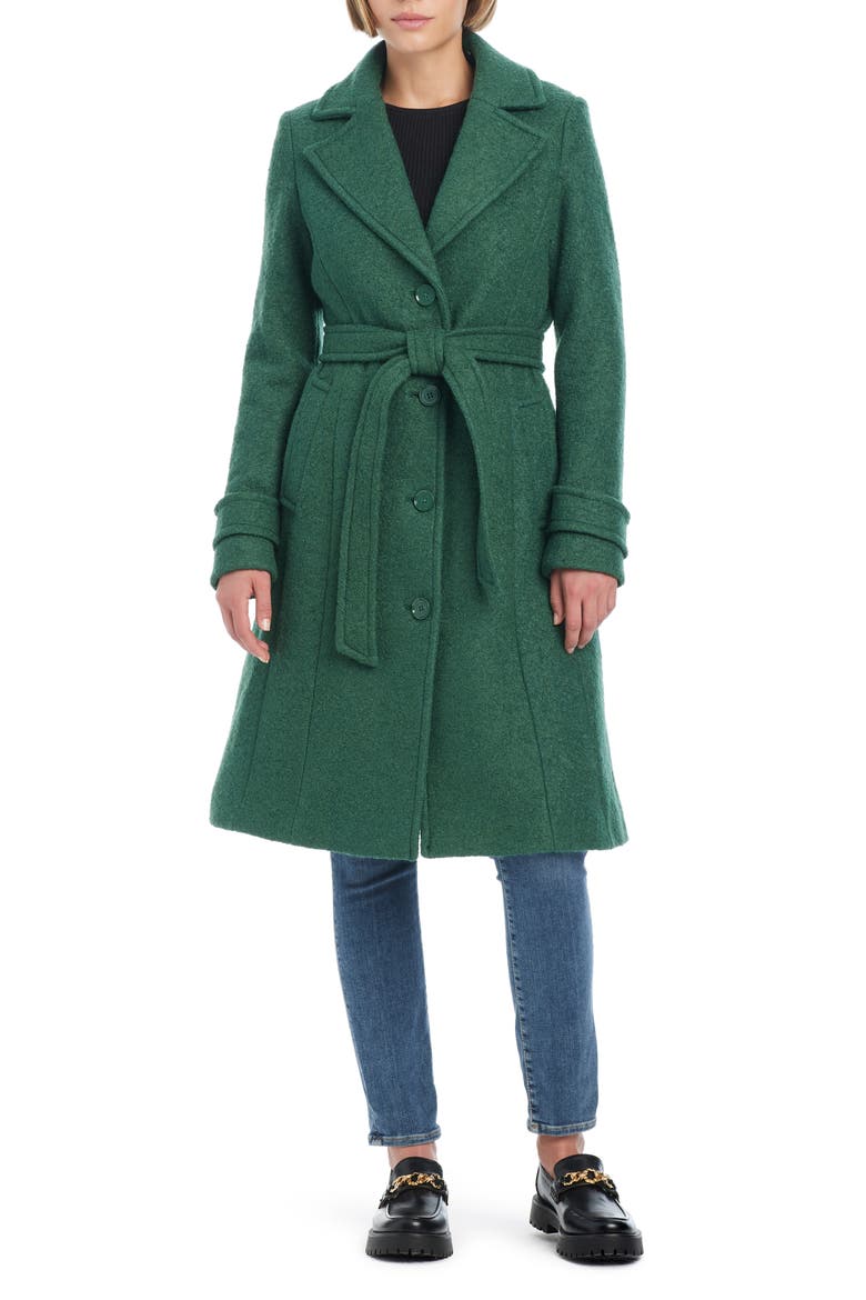 club belted wool blend coat with removable faux fur collar and cuffs, Alternate, color, VELVET MOSS