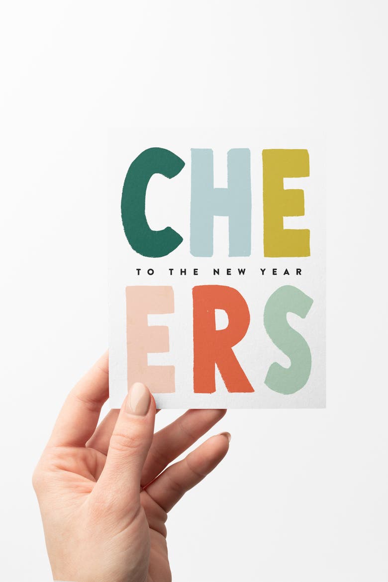 Colorful CHEERS to the New Year Hand Lettered Cards Boxed Set of 8 Cards, Alternate, color, Colorful New Year Cards