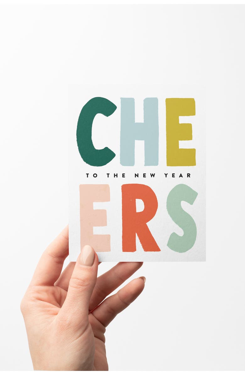 Joy Paper Co. Colorful CHEERS to the New Year Hand Lettered Cards Boxed Set of 8 Cards, Alternate, color, Colorful New Year Cards