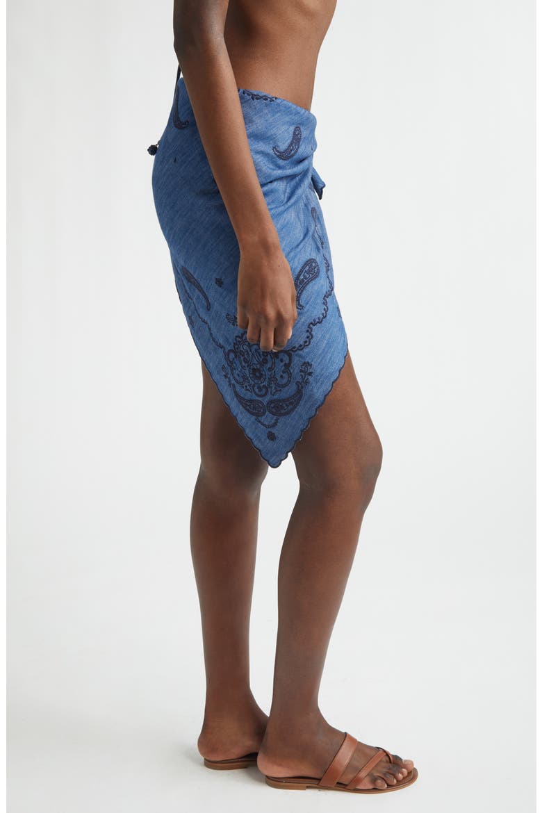 Paisley Embroidered Denim Pareo, Alternate, color, RAILWAY BLUE