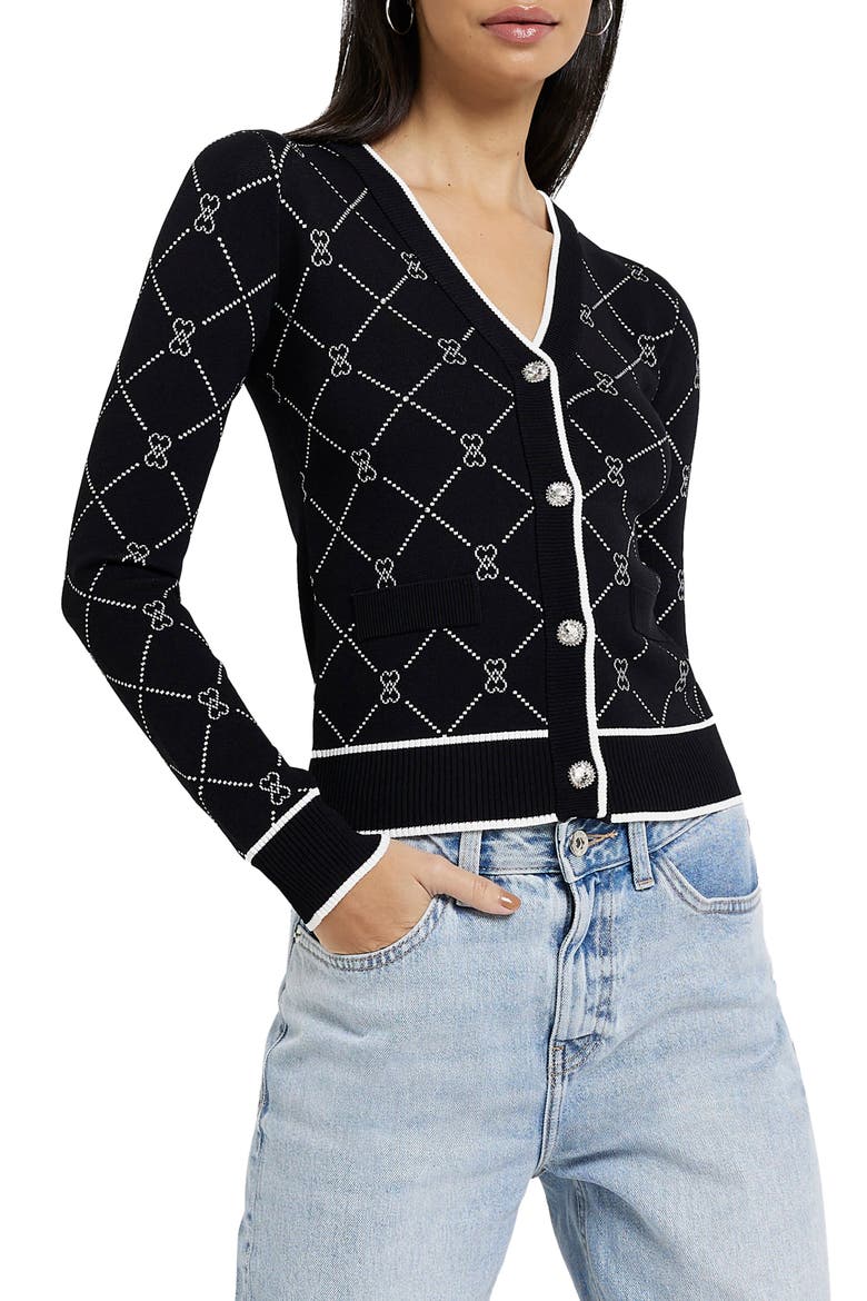 Argyle Heart Cardigan, Main, color, BLACK