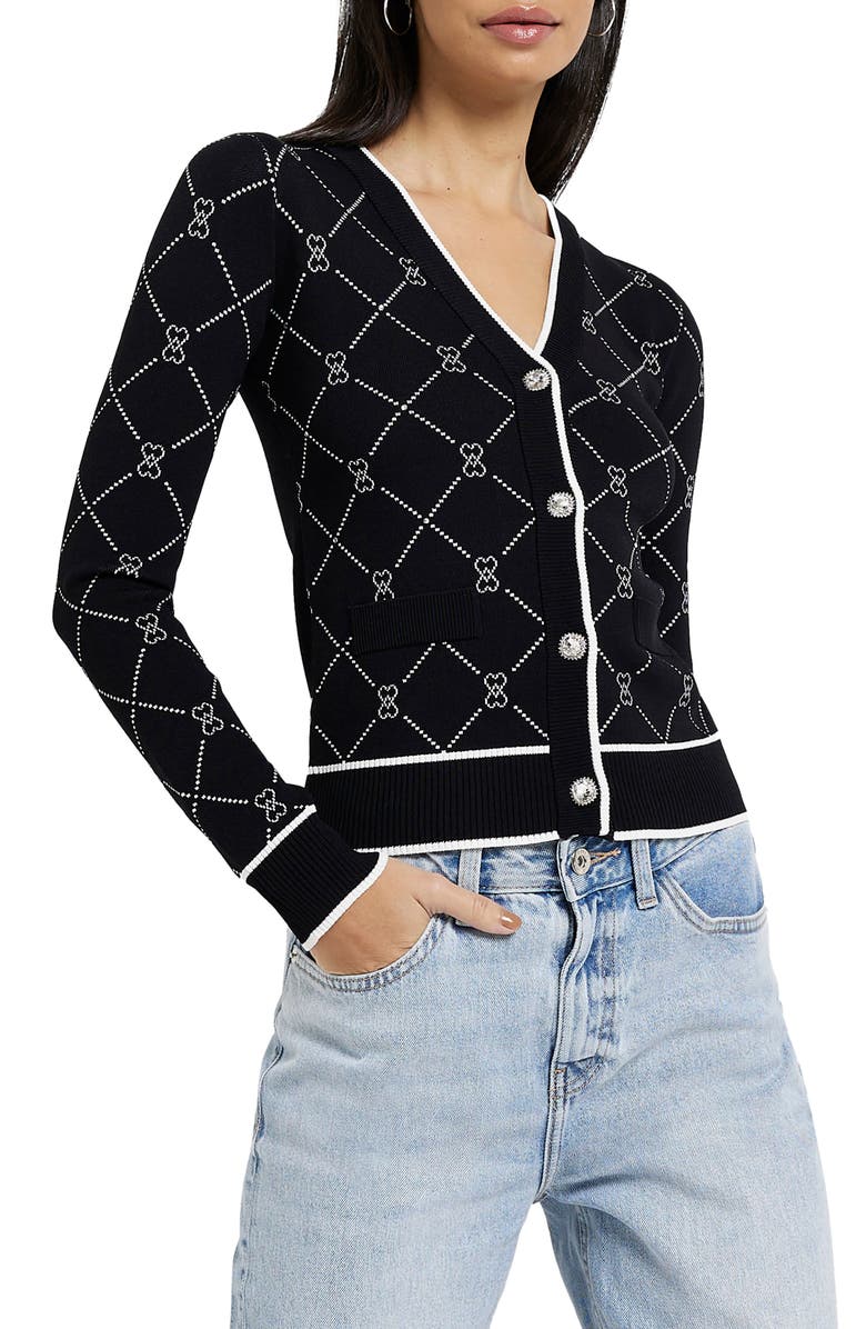 River Island Argyle Heart Cardigan, Main, color, Black