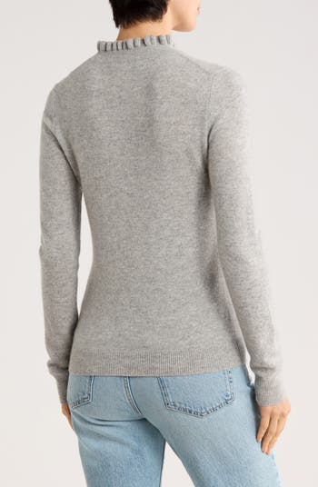Ruffle Mock Neck Cashmere Sweater