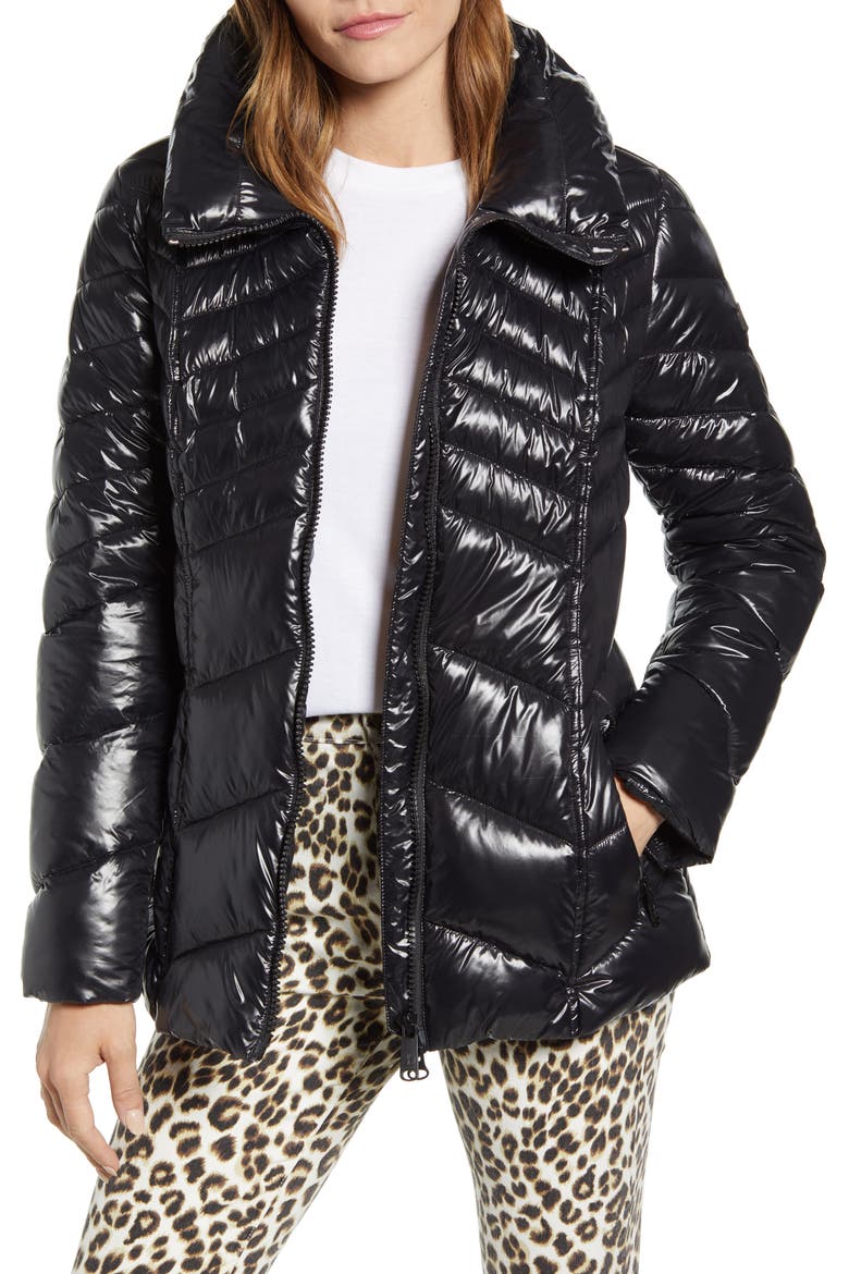 Chevron Puffer Jacket, Main, color, BLACK