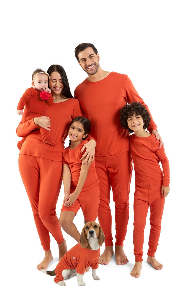 Leveret Footed Solid Cotton Matching Family Pajamas, Alternate, color, Orange
