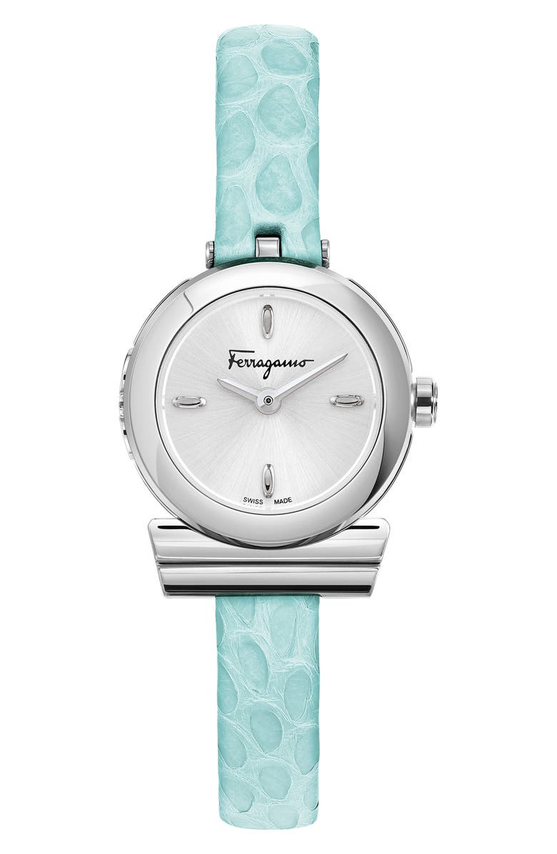 FERRAGAMO Gancino Leather Strap Watch, 22.5mm, Main, color,