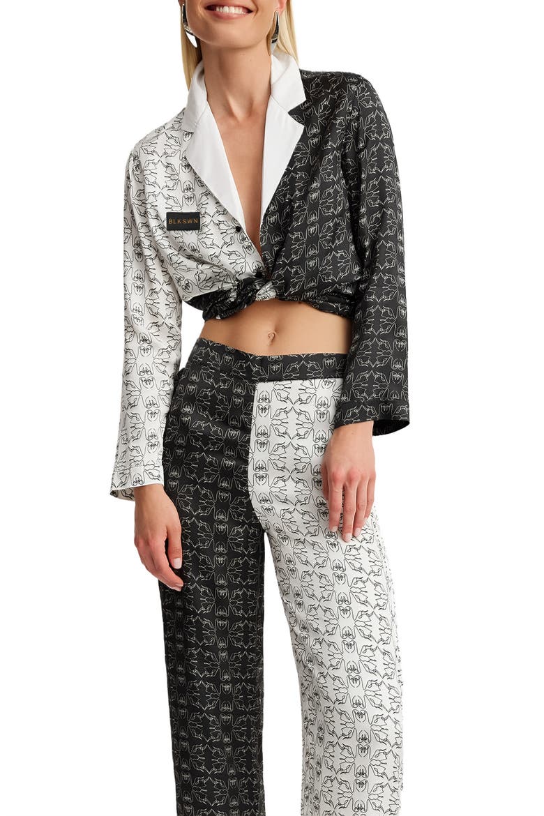 Swn  Monogram Non-gender Long Pajama Set, Alternate, color, Black & White