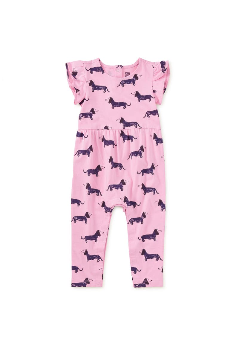 Tulip Sleeve Baby Romper, Main, color, Dachshunds