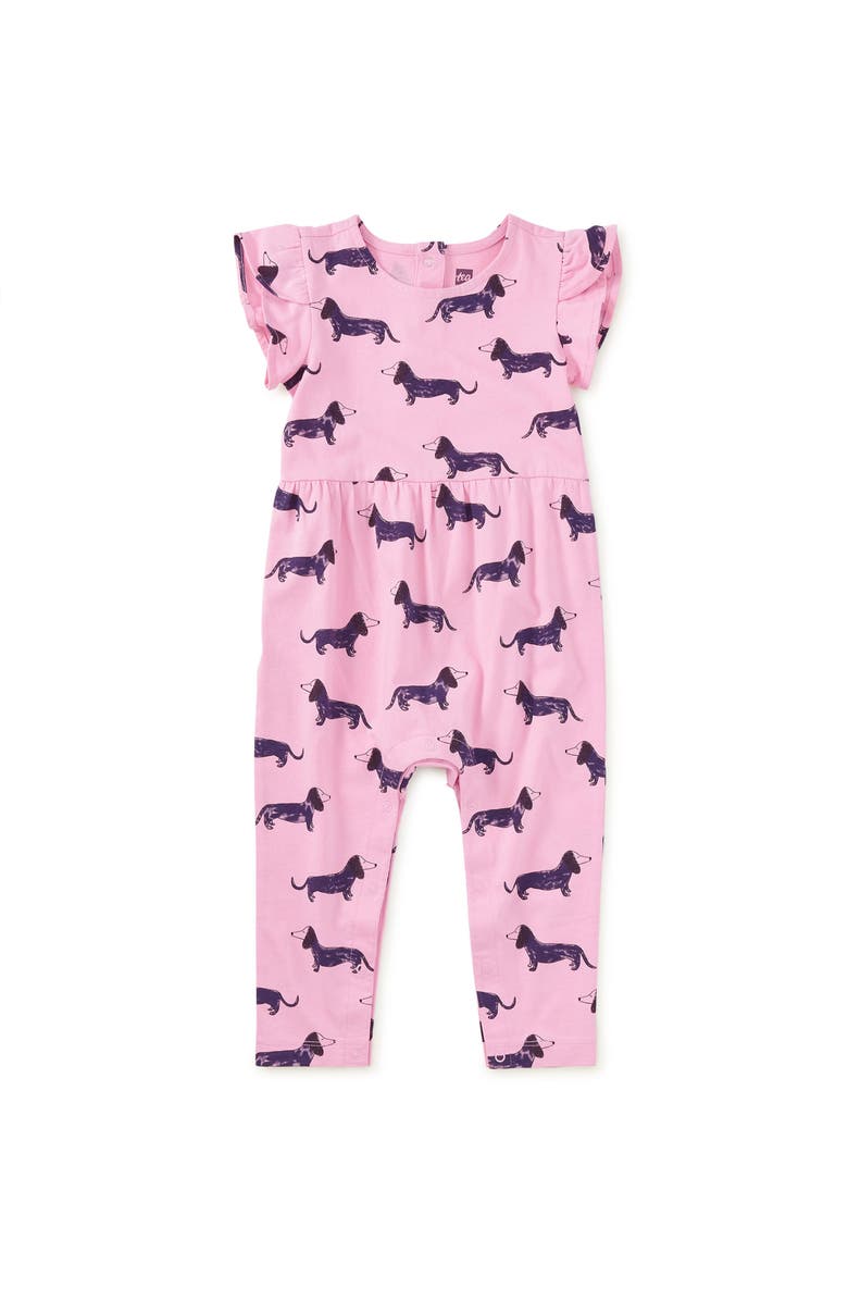 Tea Collection Tulip Sleeve Baby Romper, Main, color, Dachshunds