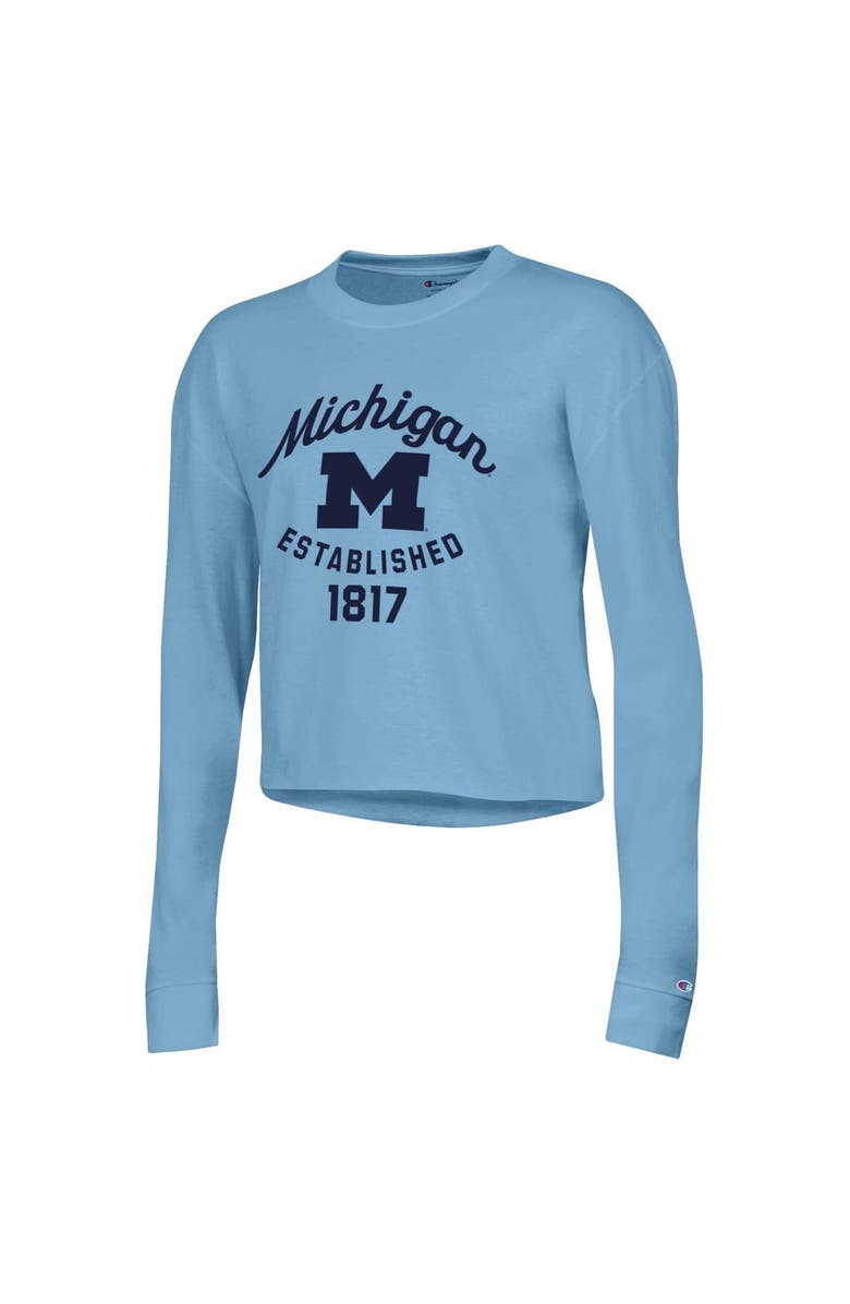 Champion Women's Champion Blue Michigan Wolverines Boyfriend Cropped Long Sleeve T-Shirt, Alternate, color, Blue