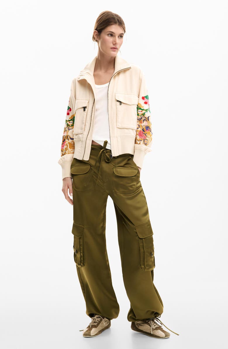 Desigual Embroidered Sleeve Detail Jacket, Alternate, color, Light Beige