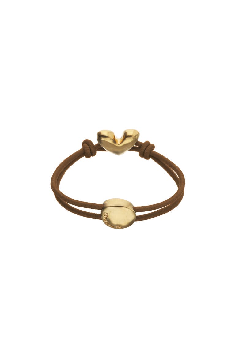 Elastic Thread Bracelet with 18K Gold-Plated Heart, Alternate, color, Brown