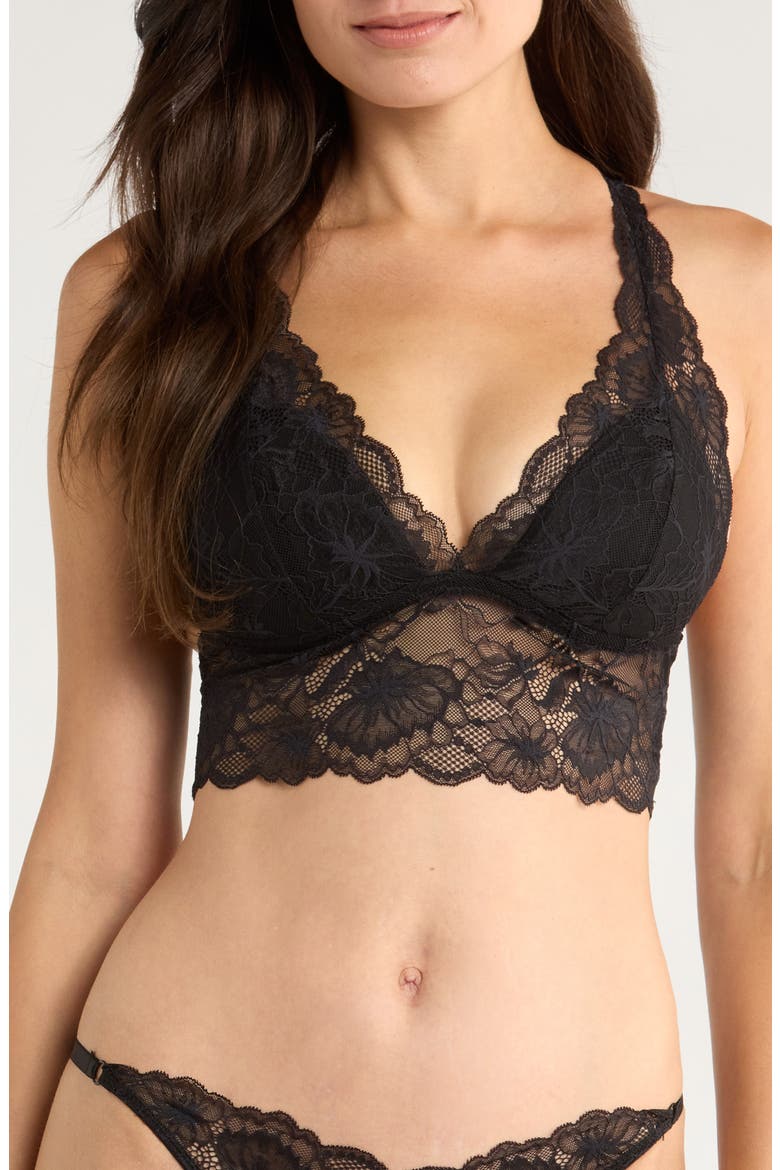 Stormi Lace Trim Racerback Bralette, Main, color, CAVIAR