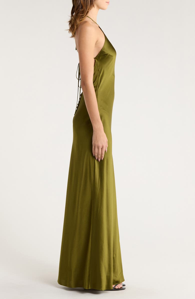 Reformation Jeany Silk Charmeuse Halter Dress, Alternate, color, Moss Garden