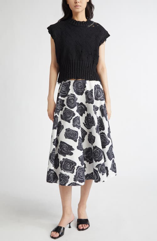 Marni Floral Print Midi Skirt With Discreet Zipper Closure In Lily White