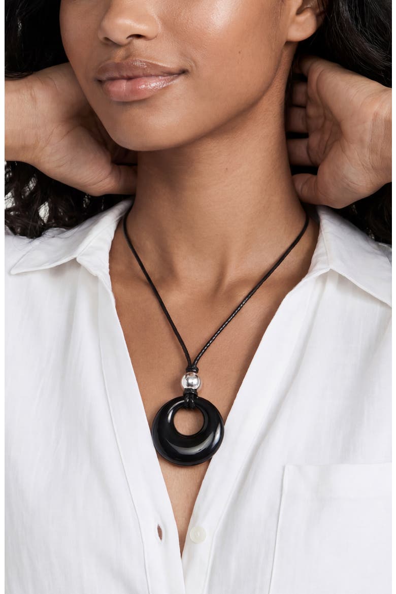 Resin Pendant Cord Necklace, Alternate, color, BLACK