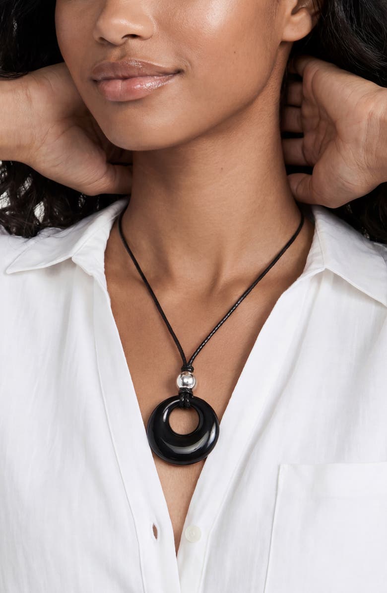 Ettika Resin Pendant Cord Necklace, Alternate, color, Black