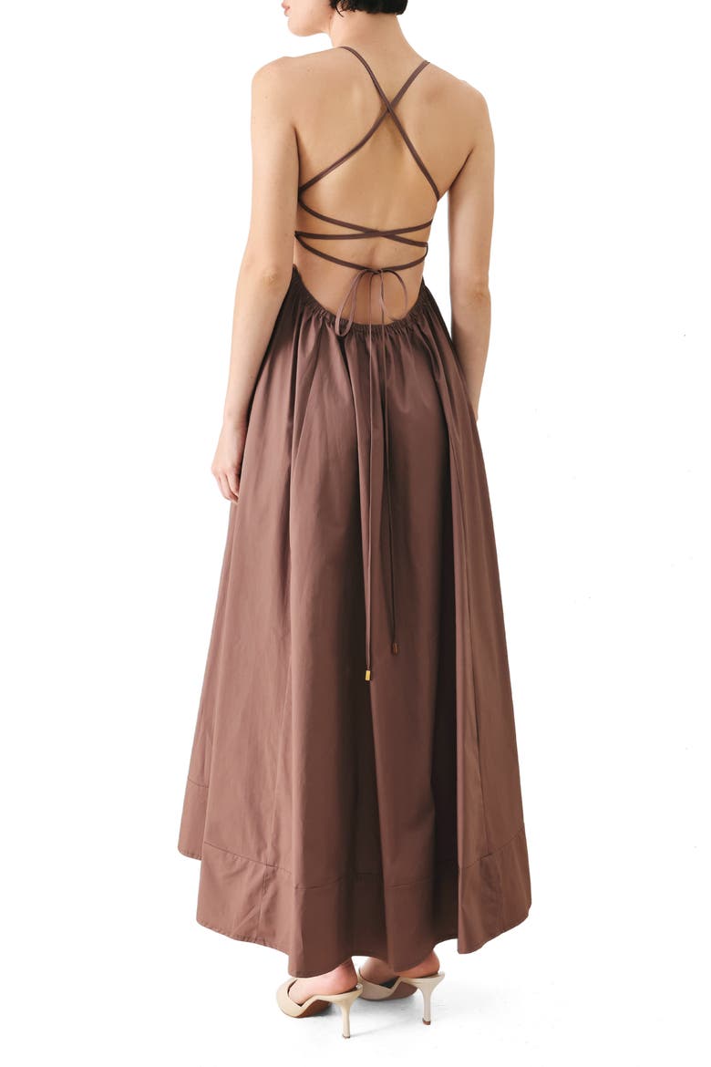 Lace Back Cotton Midi Dress, Alternate, color, COCOA