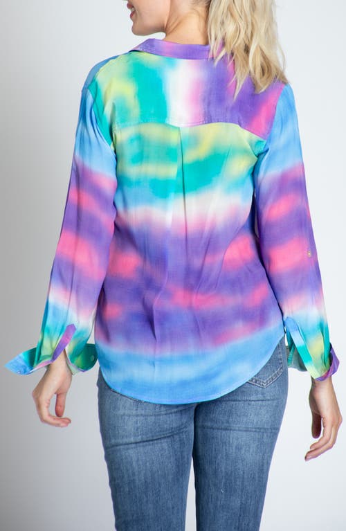 Apny Print Roll-up Sleeve Chiffon Button-up Shirt In Green Multi