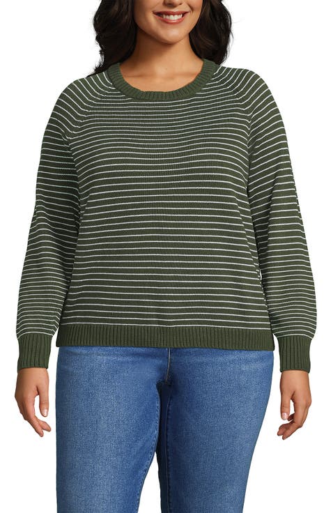 Plus Size Drifter Raglan Pointelle Crew Neck Sweater