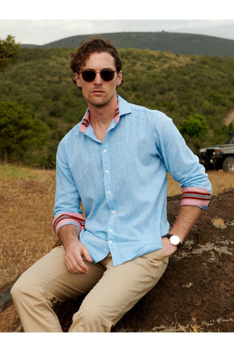 Cotton Linen Long Sleeve Shirt, Alternate, color, Sky Blue