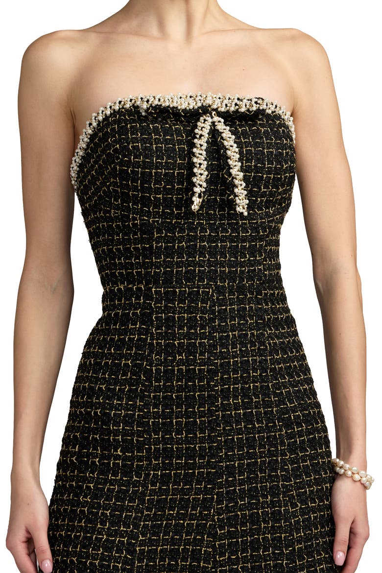 Pearl Trim Boucle Midi Dress, Alternate, color, Black Gold