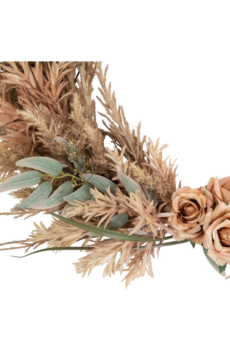 Northlight Fall Harvest Pale Rose and Thistle with Foliage Artificial Wreath, 24-Inch, Unlit, Alternate, color, Beige