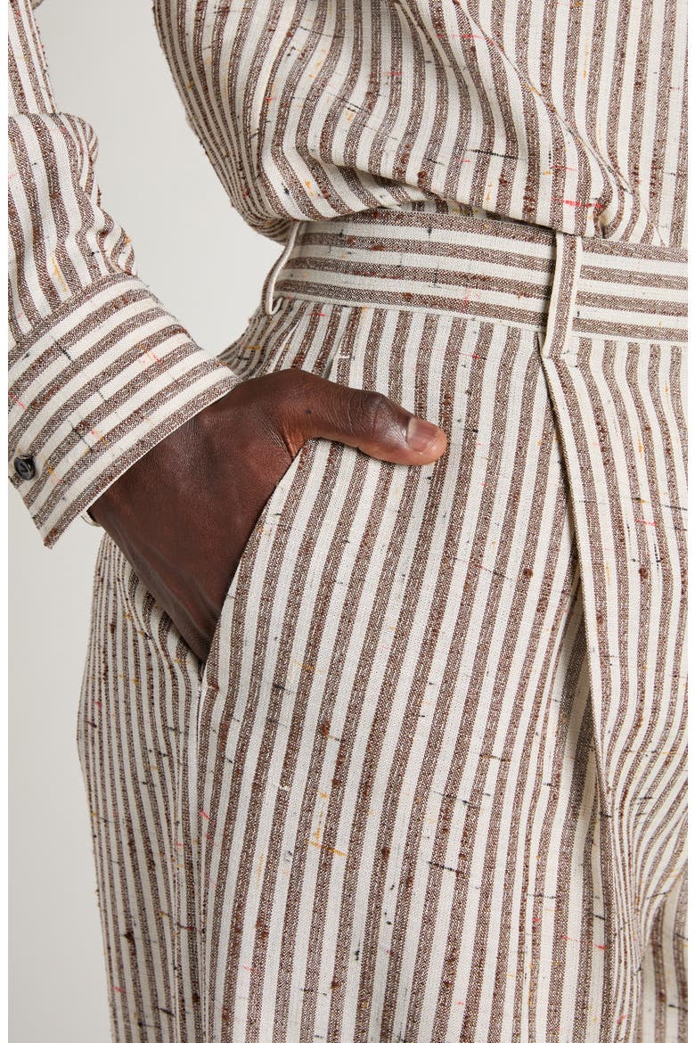 Flecked Stripe Pleated Pants, Alternate, color, TALC/ LOAM