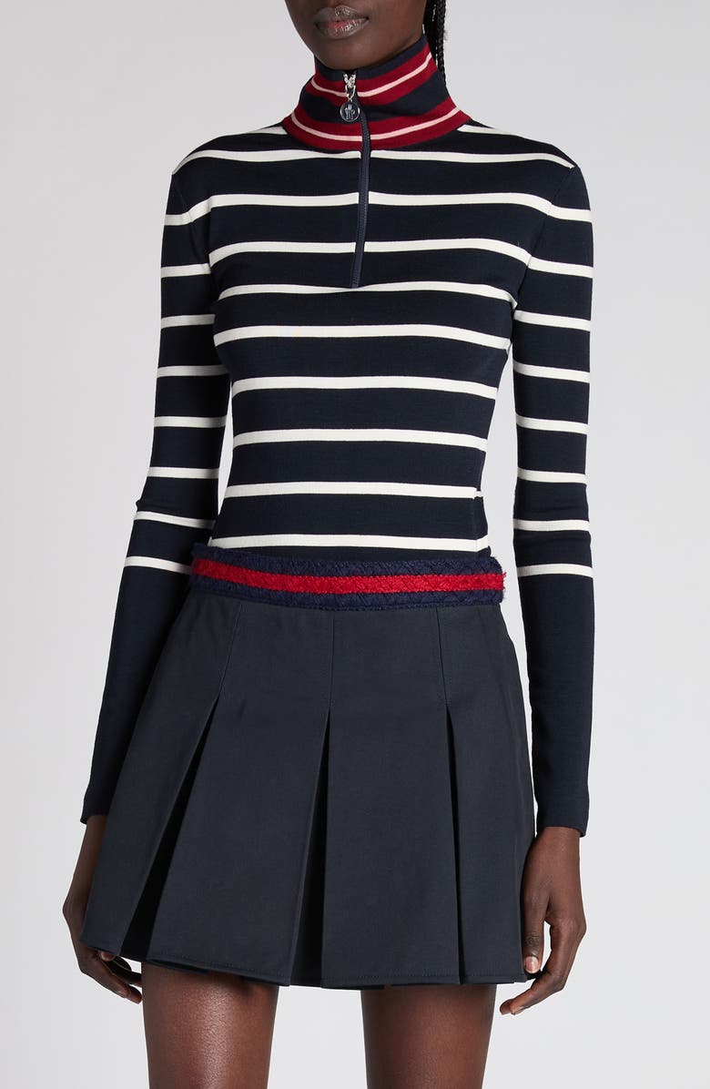 Moncler Stripe Virgin Wool Quarter Zip Pullover, Main, color, Stripe