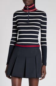 Moncler Stripe Virgin Wool Quarter Zip Pullover