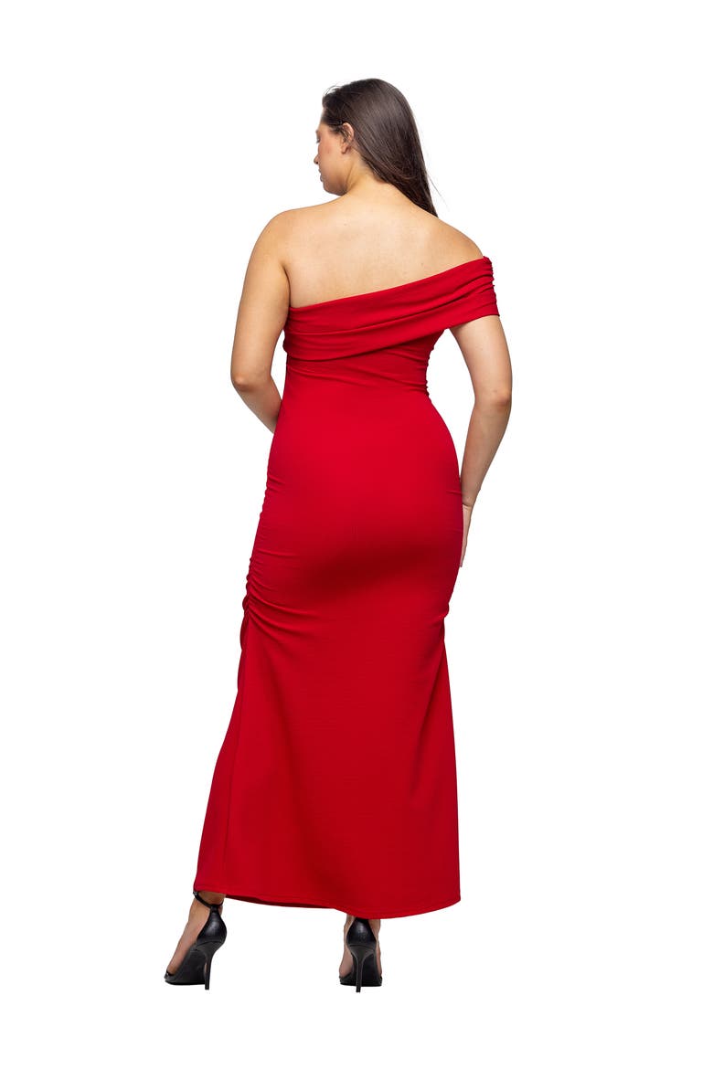 Formal One Shoulder Rouched Mermaid Maxi Dress, Alternate, color, Ruby