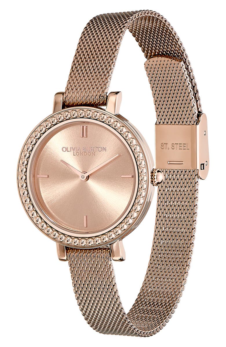Olivia Burton Vintage Bead Mesh Bracelet Watch, 30.5mm, Alternate, color, Blush