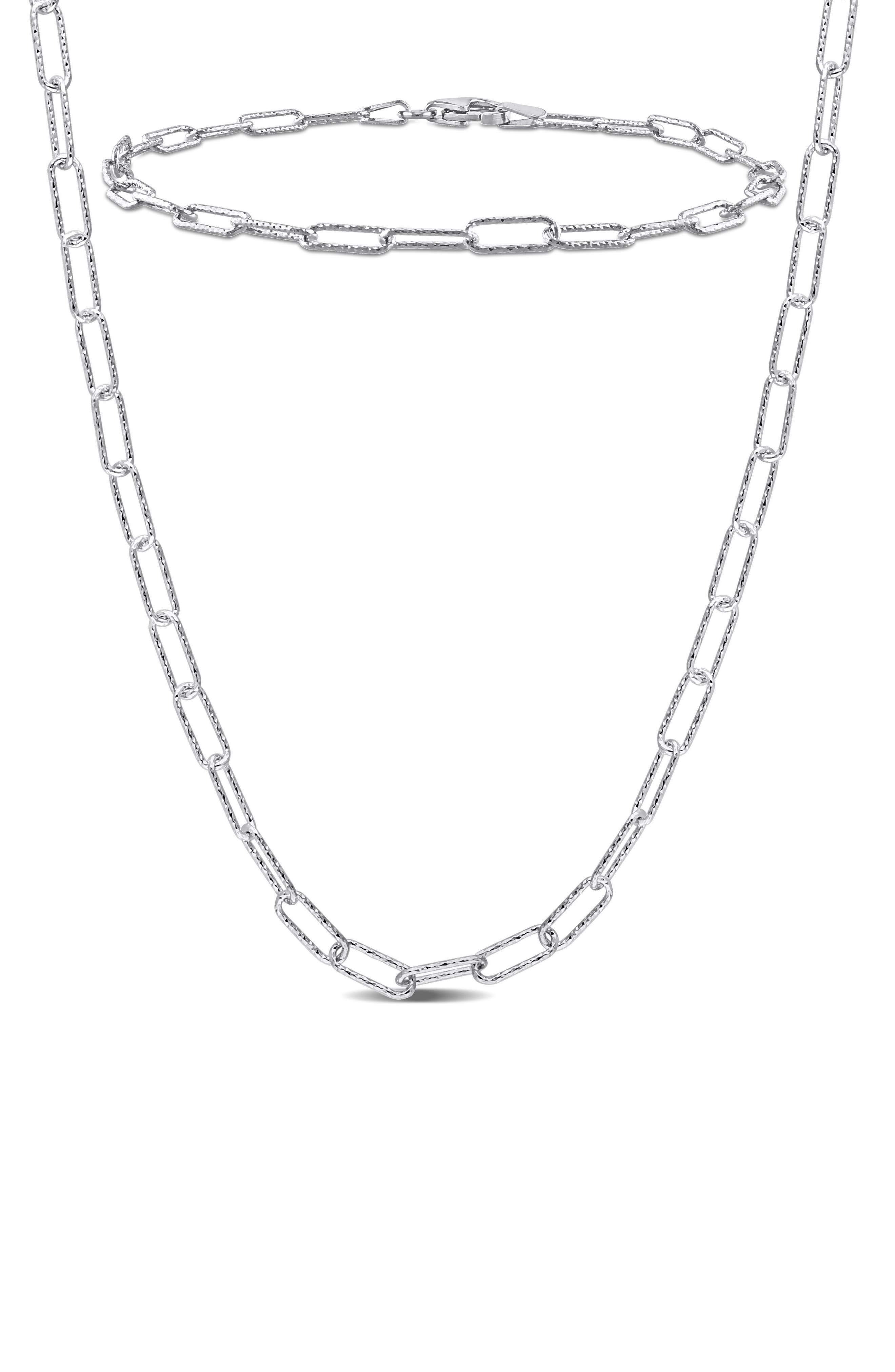 3mm Paperclip Textured Link Chain Necklace & Bracelet Set
