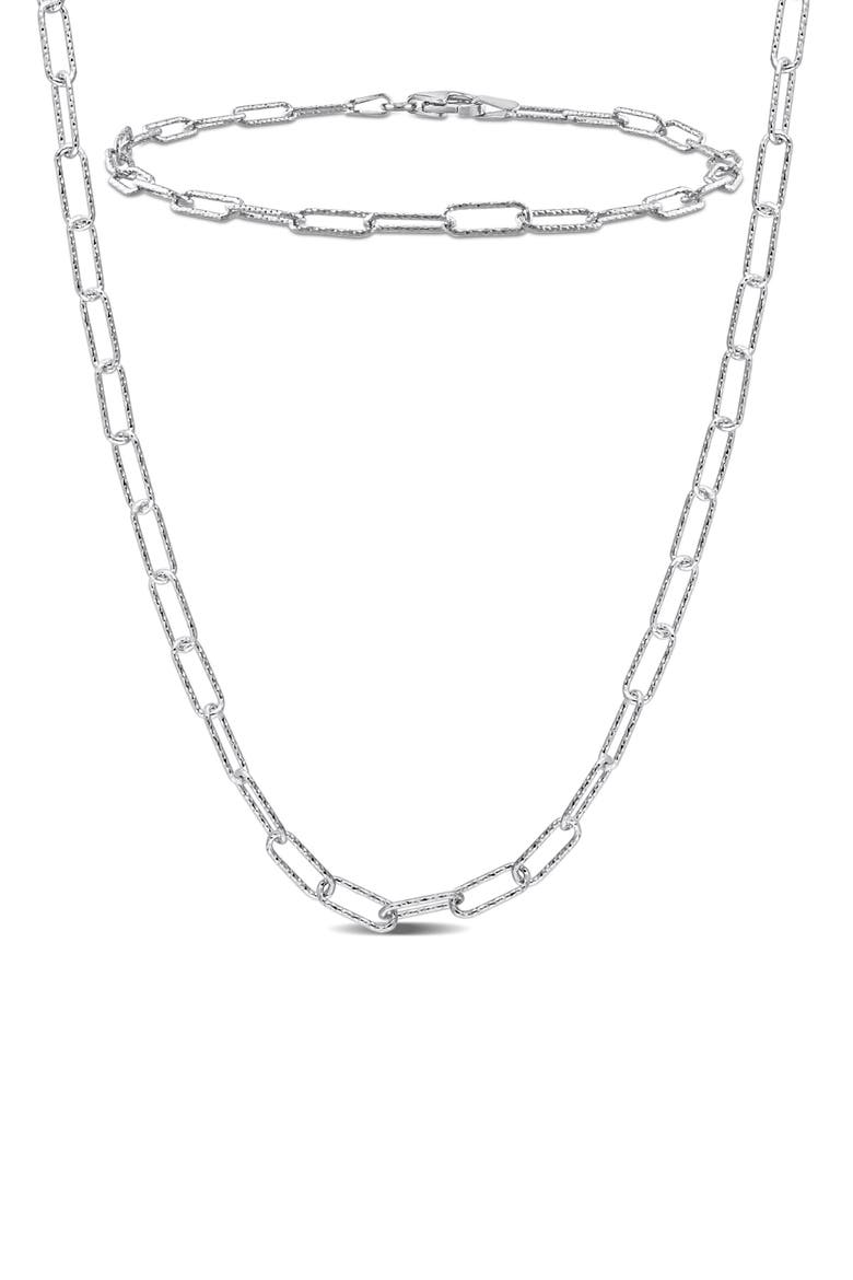 3mm Paperclip Textured Link Chain Necklace & Bracelet Set, Main, color, SILVER