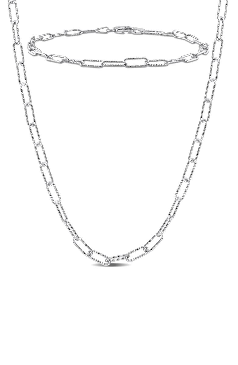 DELMAR 3mm Paperclip Textured Link Chain Necklace & Bracelet Set, Main, color, 