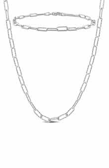 3mm Paperclip Textured Link Chain Necklace & Bracelet Set