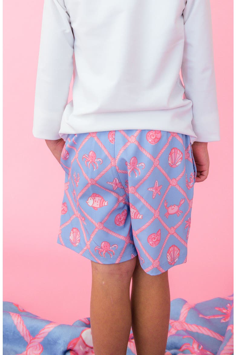 Kids' Tropical Trellis UPF 50+ Swim Trunks, Alternate, color, BLUE