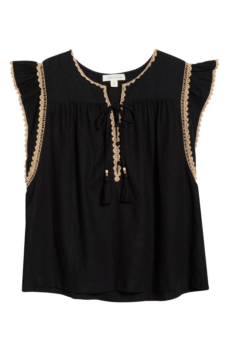 Treasure & Bond Crochet Trim Linen Blend Top, Alternate, color, Black