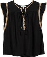 Treasure & Bond Crochet Trim Linen Blend Top